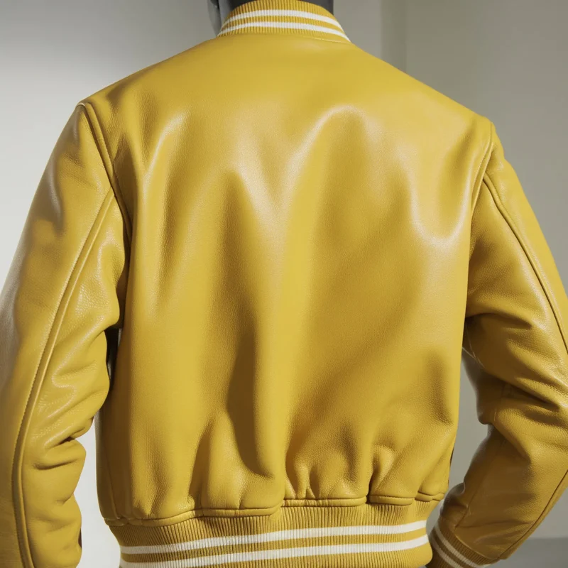 Mustard yellow men's varsity leather jacket by Man Are Brave