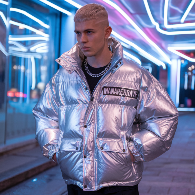 The Ice King – Luxe Metallic Puffer Jacket | Manarebrave Streetwear