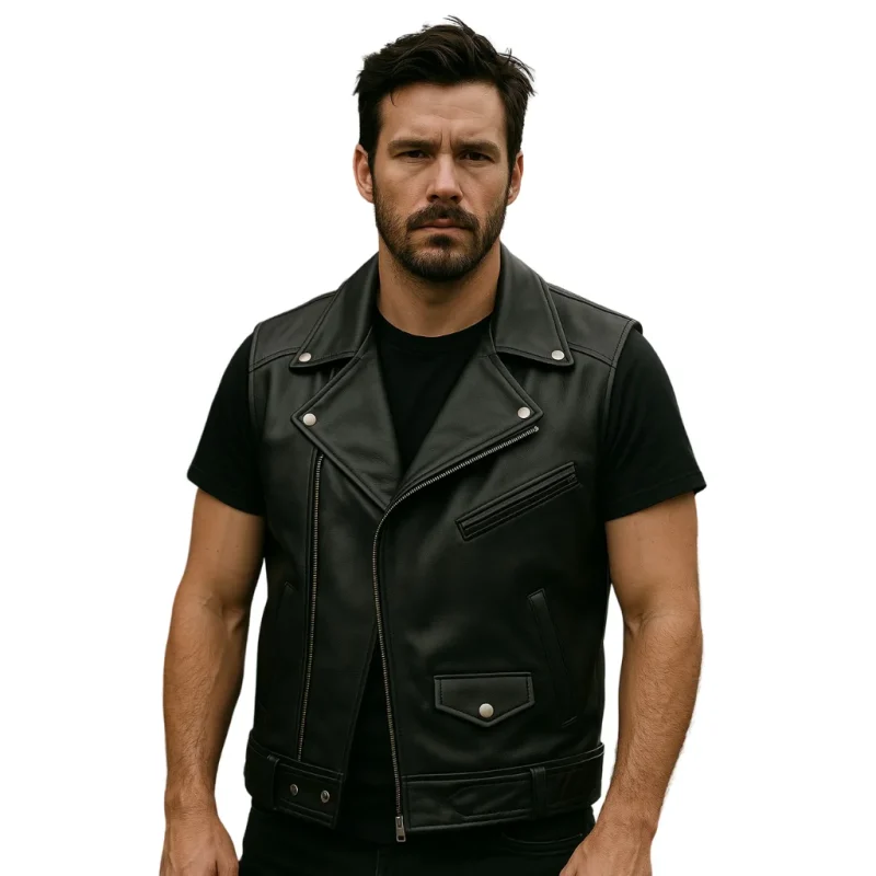 Men’s Black Biker Leather Vest
