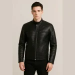Men's Black Crocodile Pattern Embossed Leather Jacket