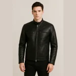 Men's Crocodile Pattern Black Leather Jacket