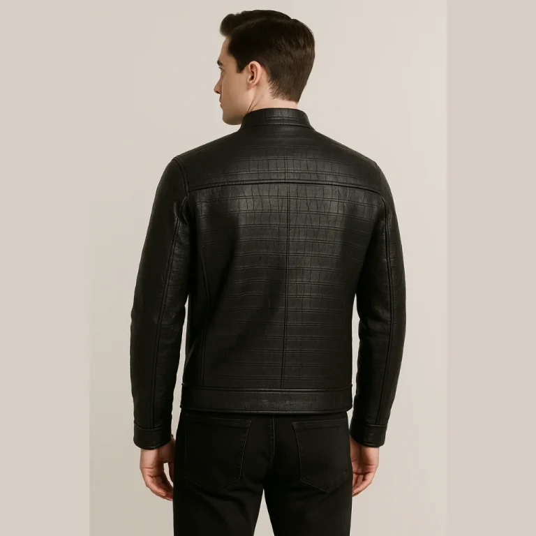 Men's Crocodile Pattern Black Leather Jacket