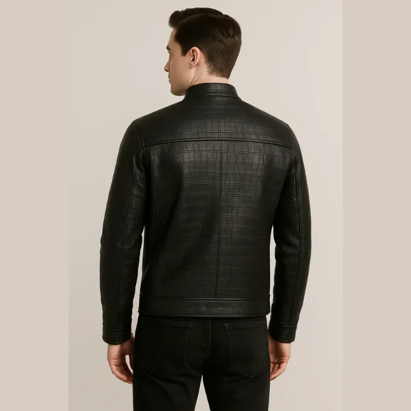 Men's Crocodile Pattern Black Leather Jacket