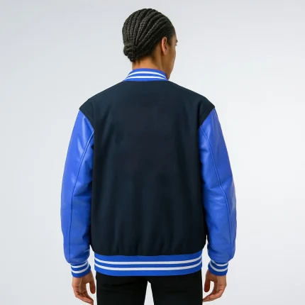 Navy and Blue Real Leather Sleeve Varsity Jacket