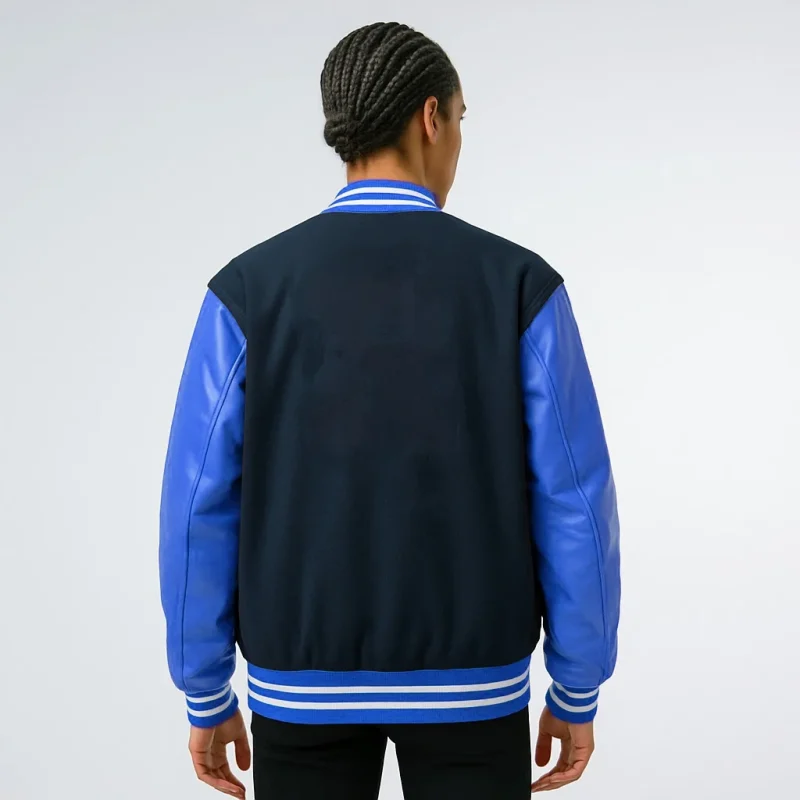 Navy and Blue Real Leather Sleeve Varsity Jacket