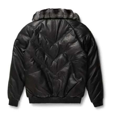 Black Leather Chinchilla Collar V Bomber JacketBlack Leather Chinchilla Collar V Bomber Jacket by man are brave