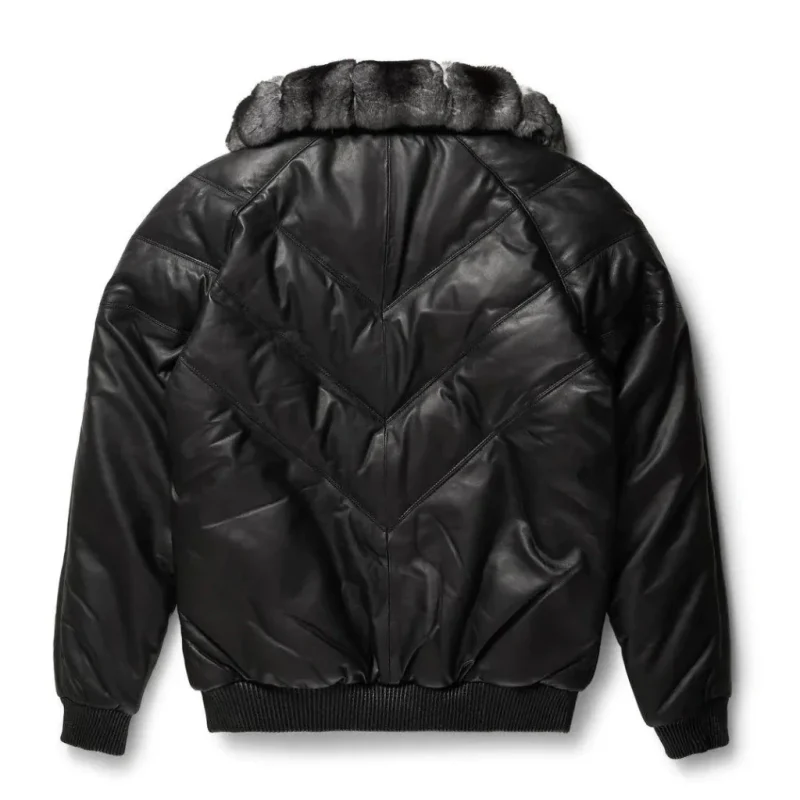 Black Leather Chinchilla Collar V Bomber JacketBlack Leather Chinchilla Collar V Bomber Jacket by man are brave
