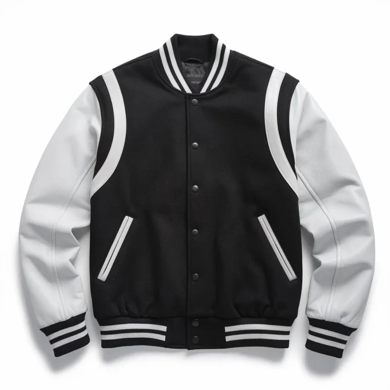 Black and White Varsity Jacket by man are brave