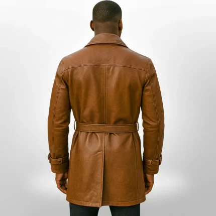 Brown Leather Trench Coat for Men – Genuine Long Belted Winter Coat