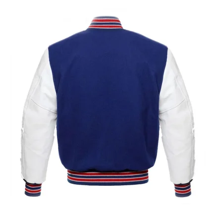 Custom Royal Blue And White Varsity Jacket by man are brave