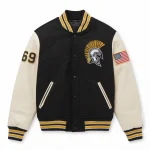 Gant Crest Varsity Jacket with Spartan Helmet & '69' Patch - Classic Black & Cream Letterman Style