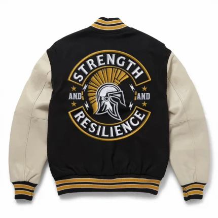 Gant Crest Varsity Jacket with Spartan patch- Classic Black & Cream Letterman Style