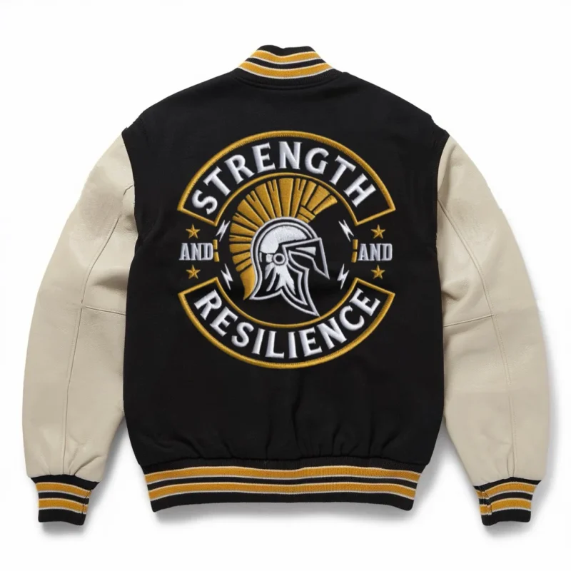 Gant Crest Varsity Jacket with Spartan patch- Classic Black & Cream Letterman Style