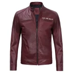 Man Are Brave Maroon Cafe Racer Leather Biker Jacket