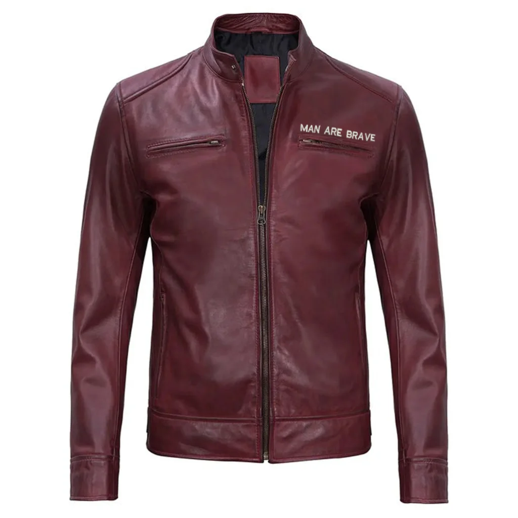 Man Are Brave Maroon Cafe Racer Leather Biker Jacket Man Are Brave Maroon Cafe Racer Leather Biker Jacket