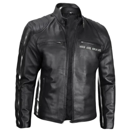 Men’s Black Cafe Racer Leather Motorcycle Jacket for Riders by man are brave