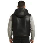 Men's Black Hooded Leather Vest - Man Are Brave | Multi-Pocket Utility Waistcoat | Genuine Leather Bomber Style