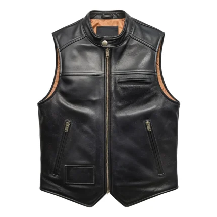 Men's Black Leather Biker Vest - Man are brave