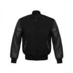 Men’s Black Leather Letterman Baseball Bomber Varsity Jacket by man are brave