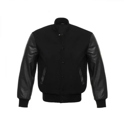 Men’s Black Leather Letterman Baseball Bomber Varsity Jacket by man are brave