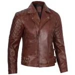 Men’s Brown Distressed Quilted Leather Biker Jacket by man are brave