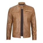 Men’s Camel Brown Cafe Racer Leather Biker Jacket by man are brave