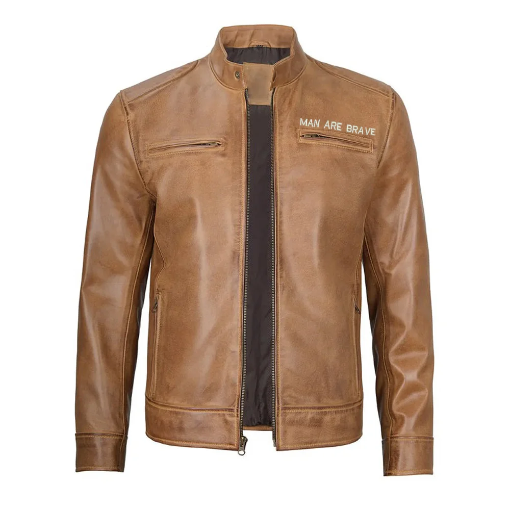 Men’s Camel Brown Cafe Racer Leather Biker Jacket 1 Men’s Camel Brown Cafe Racer Leather Biker Jacket by man are brave