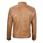 Men’s Camel Brown Cafe Racer Leather Biker Jacket back by man are brave