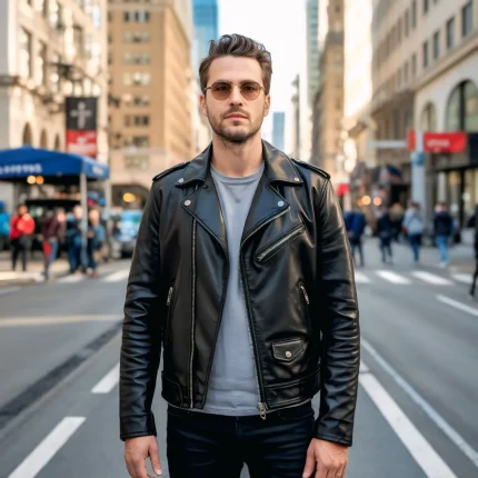 Men's Classic Black Leather Biker Jacket - Man Are Brave | Asymmetrical Zipper & Notched Lapels | Genuine Motorcycle Jacket