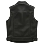 Men's Classic Black Leather Biker Vest - Man Are Brave | Motorcycle Club Cut with Lapels | Genuine Cowhide Waistcoat