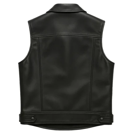 Men's Classic Black Leather Biker Vest - Man Are Brave | Motorcycle Club Cut with Lapels | Genuine Cowhide Waistcoat