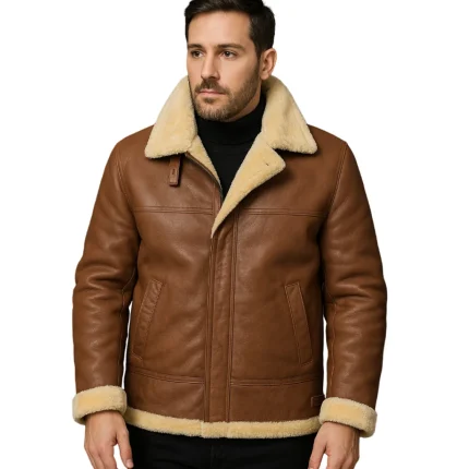 Men's Classic Brown B3 Shearling Leather Jacket - Man Are Brave | Premium Aviator Style Bomber | Real Sheepskin Pilot Coat