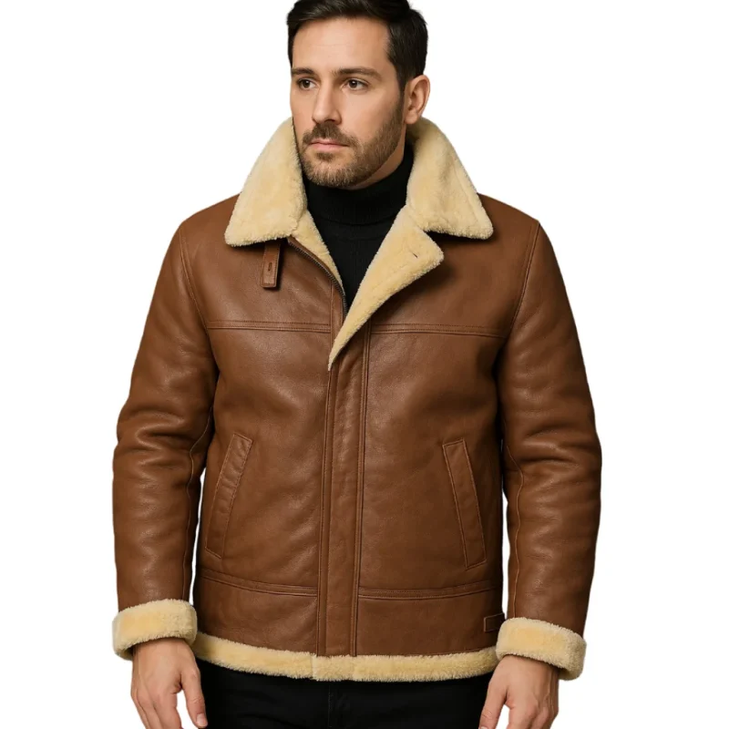 Men's Classic Brown B3 Shearling Leather Jacket - Man Are Brave | Premium Aviator Style Bomber | Real Sheepskin Pilot Coat