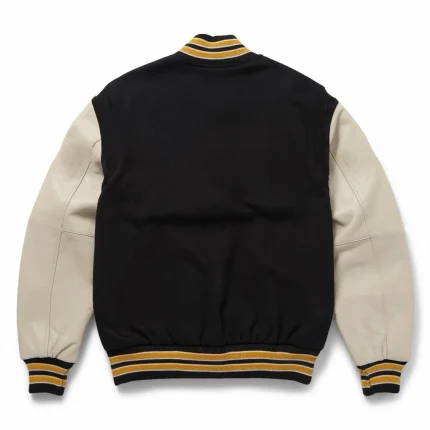 Men's Classic Varsity Letterman Jacket - Man Are Brave | Black Wool & Genuine Leather Sleeves | Retro Bomber Style
