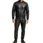 Men's Full Black Leather Bomber Jacket & Trouser Set - Man Are Brave | Premium Genuine Leather Suit | Stylish Tracksuit & Jogger Style