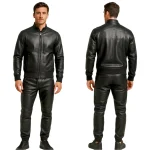 Men's Full Black Leather Bomber Jacket & Trouser Set - Man Are Brave | Premium Genuine Leather Suit | Stylish Tracksuit & Jogger Style