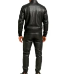 Men's Full Black Leather Bomber Jacket & Trouser Set - Man Are Brave | Premium Genuine Leather Suit | Stylish Tracksuit & Jogger Style