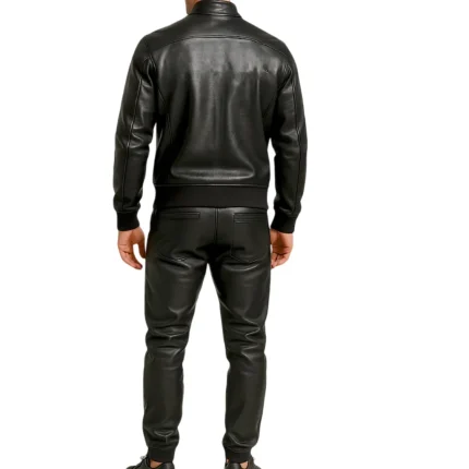 Men's Full Black Leather Bomber Jacket & Trouser Set - Man Are Brave | Premium Genuine Leather Suit | Stylish Tracksuit & Jogger Style