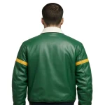 Men's Green & Yellow Color Block Leather Bomber Jacket - Man Are Brave | Retro Varsity Style & Shirt Collar | Genuine Leather Fashion Coat