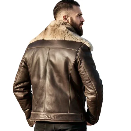Men's Luxury Brown Shearling Bomber Jacket - Man Are Brave | Real Sheepskin Leather & Fur Collar | Aviator Pilot Style
