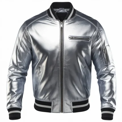 Men's Silver Bomber Jacket by man are brave