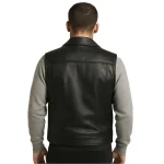 Men's Tactical Black Leather Motorcycle Vest - Man Are Brave | Embossed Biker Club Cut | Multi-Pocket Rider Waistcoat