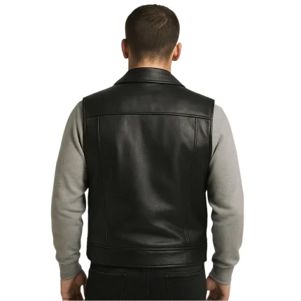 Men's Tactical Black Leather Motorcycle Vest - Man Are Brave | Embossed Biker Club Cut | Multi-Pocket Rider Waistcoat