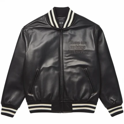 No Kings in America - Men's Black Leather Bomber Jacket | Genuine Leather Statement Jacket by Man Are Brave